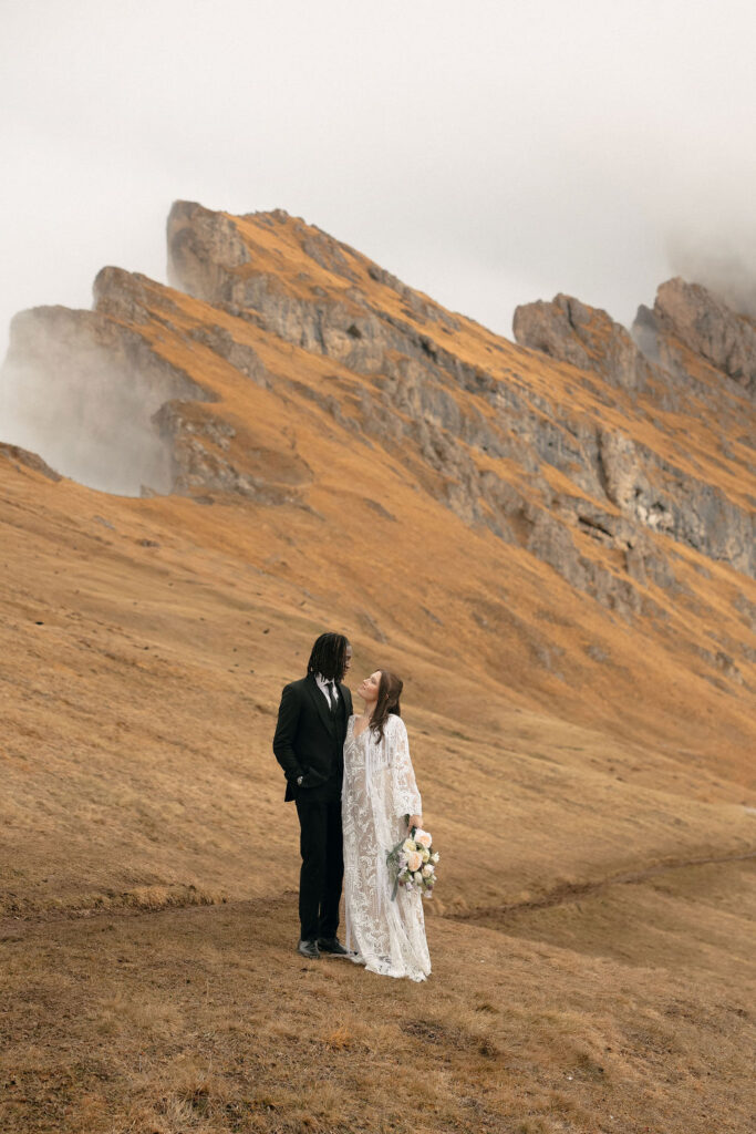 Dolomites fall elopement in Seceda