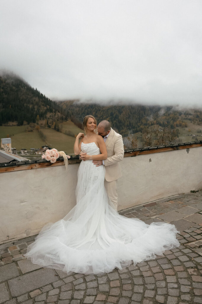 Moody elopement in a Dolomite town